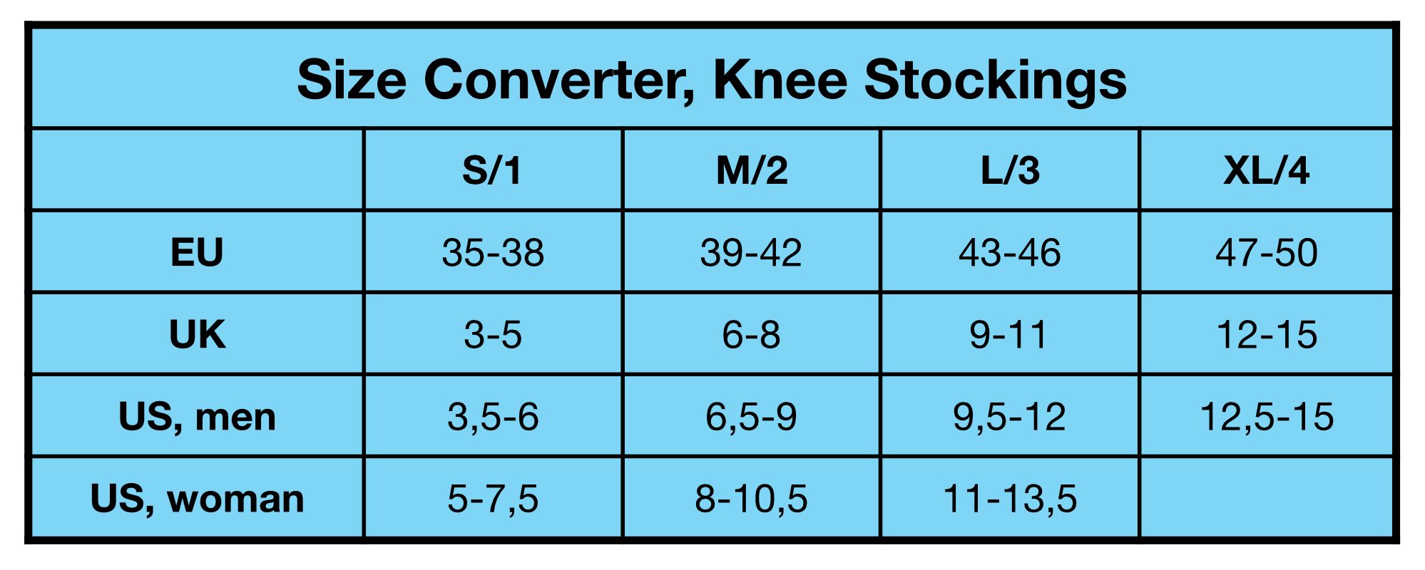 ReflexWear® Diabetes and Therapeutic - Knee Stockings size converter