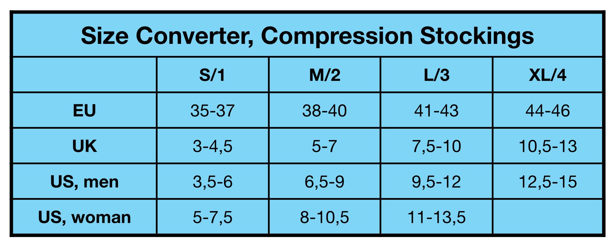 ReflexWear® Diabetes and Therapeutic - Kompression & travel stockings size converter