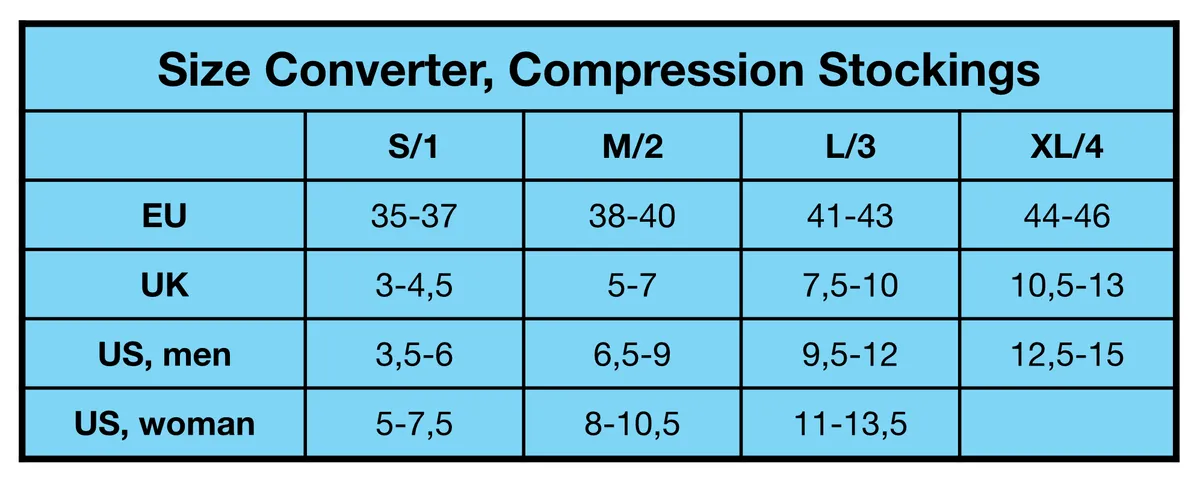 ReflexWear® Diabetes and Therapeutic - Kompression & travel stockings size converter